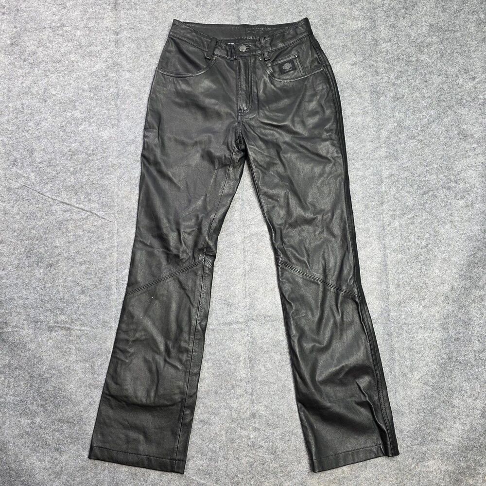 Harley-Davidson Leather Pants Womens 2 Black Genuine‎ Motorcycle Riding Biker